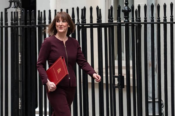 Britain's Chancellor of the Exchequer, Rachel Reeves, leaves 11, Downing Street to deliver her Spring Statement to Parliament on March 26, 2025.