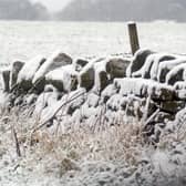 Snow fall in the Derbyshire countryside makes a beautiful scene