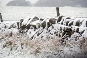 Snow fall in the Derbyshire countryside makes a beautiful scene