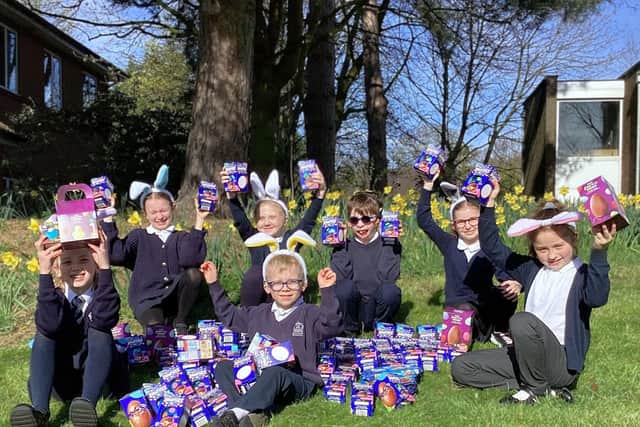 Children at Royal School for the Deaf Derby with some of the eggs.