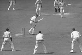 Derbyshire's Alan Revill looks down at the stumps after being clean bowled for 0 by Eddie Watts during the first innings of their County Championship match againast Surrey on 20th June 1946 at the Kennington Oval. The match was drawn.