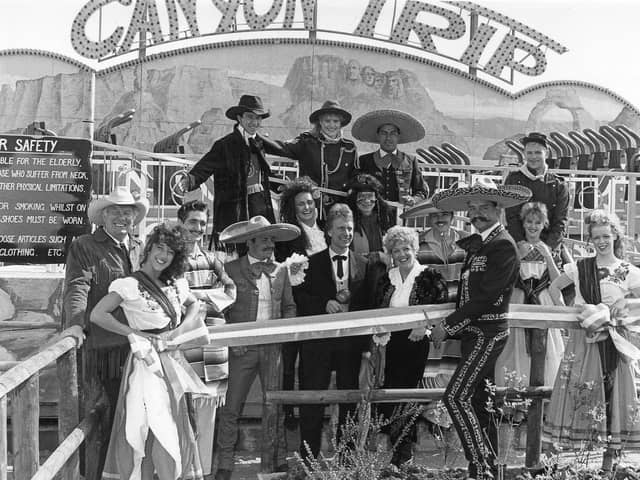 The American Adventure theme park may was a hugely popular choice among families in the city for a day out during the 90s. Samuel Magdaleno is pictured here opening Mexicoland at the attraction in May 1991.