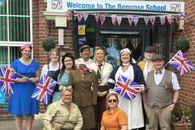 Staff at The Bemrose School dressed in traditonal wartime outfits to celebrate VE Day