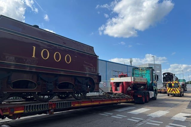 Midland Railway 1000 Class No. 1000 arriving at Alstom's Derby Litchurch Lane Works ahead of The Greatest Gathering