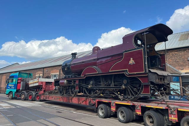 Midland Railway 1000 Class No. 1000 arriving at Alstom's Derby Litchurch Lane Works ahead of The Greatest Gathering