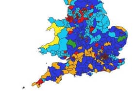 This graphic of UK parliamentary constituencies reflects the results of a new poll that spells danger for the Labour Party