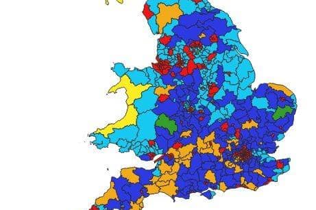 This graphic of UK parliamentary constituencies reflects the results of a new poll that spells danger for the Labour Party