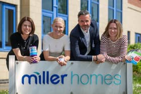 Lucy Cervasio (centre left) corporate and community fundraiser for Bodie Hodges Foundation with Cat Wood, Tom Roberts and Helen Dawkins of Miller Homes at the developer’s offices in Derby