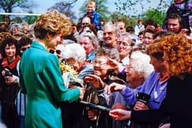 Princess Diana in Derbyshire meeting crowds in 1992